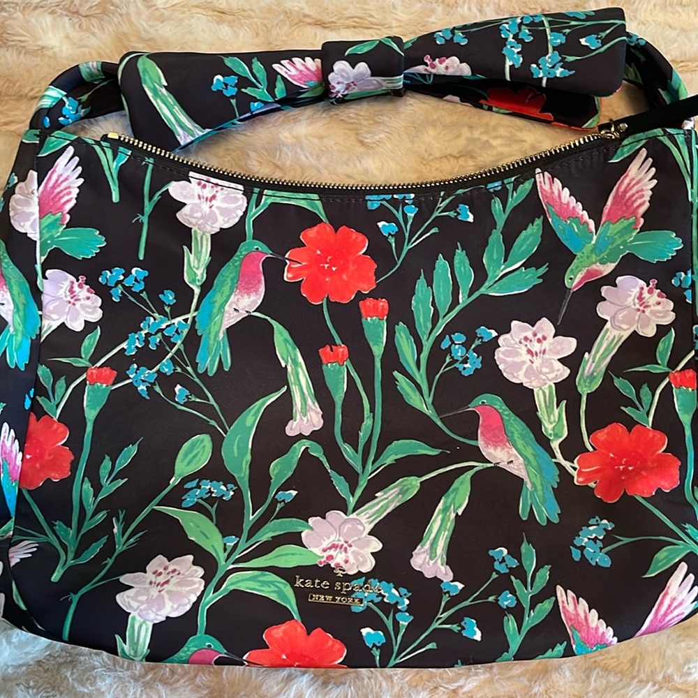 Kate Spade beautiful red, green, lilac, & blue floral color on black background